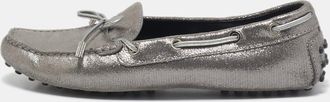 Tod's Tods Grey/silver Textured Suede Bow Slip On Loafers