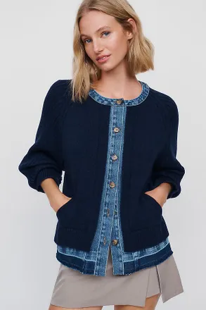 Maeve Denim & Knit Contrast Cardigan