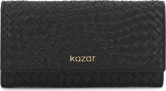 Kazar Zwarte leren portefeuilles met opvallende vlecht en logo - Dames - Portefeuilles - Zwart - ONE Size - Leer - Accessoires
