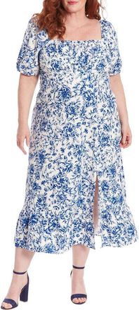 London Times Floral Puff Sleeve Maxi Dress in Ivory/navy at Nordstrom Rack, Size 14W