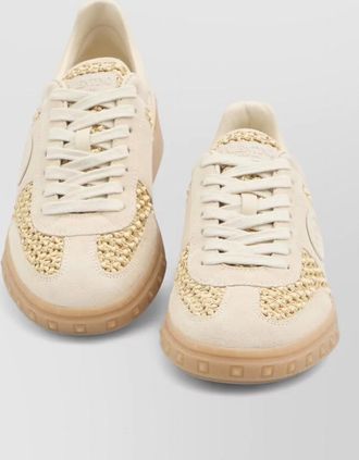 Valentino Garavani leather and raffia low-top sneakers