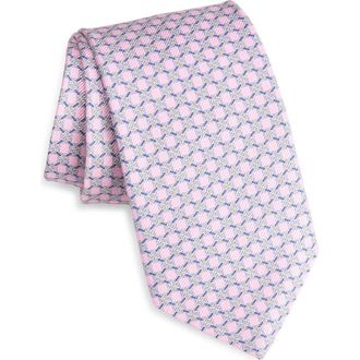 David Donahue Link Pattern Silk Twill Tie in Pink at Nordstrom