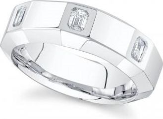 Allurez Emerald Cut Diamond Mens Wedding Ring Band 14K White Gold (0.44ct)