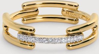 Monica Vinader Gold Signature Link Diamond Ring Lab Grown Diamond