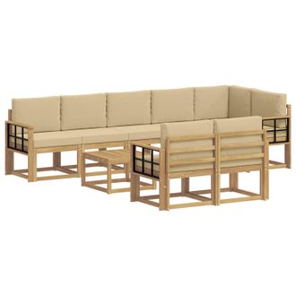 vidaXL Conjunto De Sof&aacute;s De Exterior Con Coj&iacute;n 9 Pcs Y Beige Poli&eacute;ster Vidaxl