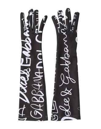 Dolce & Gabbana Black White DG Logo Elbow Length Mitten Womens Gloves