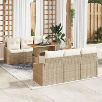 vidaXL Conjunto De Sof&aacute; De Jard&iacute;n 7 Pcs Beige Polirat&aacute;n Vidaxl