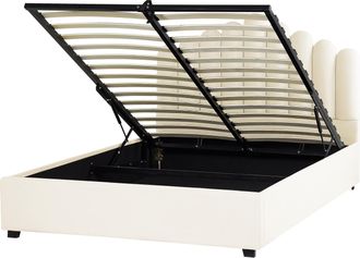 Beliani Cama Con Almacenaje De Terciopelo Blanco Negro 160 X 200 Cm Somier Listones Vincennes