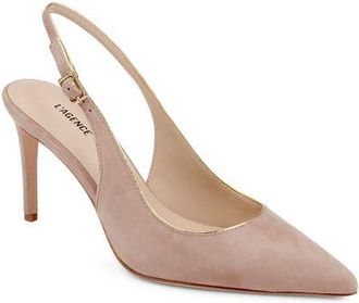 L'agence Vichy II Leather Trimmed Pointed Toe Slingback Pump in Cappuccino Suede at Nordstrom, Size 6.5