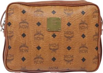 MCM Visetos Brown,Gold Pvc Shoulder Bag (Pre-Owned)