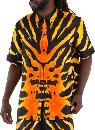 Burberry Tiger Print Short Sleeve Silk Shirt, Size Small