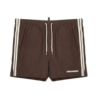 Dsquared2 Beachwear, male, Brown, Size: 2XL Logo Midi Swim Boxer