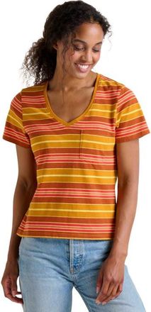 Toad & Co Womens Grom V-Neck Short Sleeve Shirt in Sunset Stripe at Nordstrom, Size X-Small