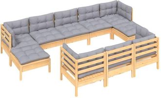 vidaXL Juego De Muebles De Jard&iacute;n 10 Pzas Y Cojines Madera Maciza Pino Vidaxl