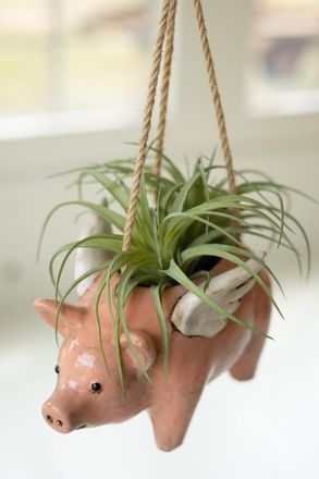 Kalalou Ceramic Hanging Flying Pig Planter