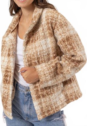 HYFVE Plaid Collared Neck Boucle Jacket With Pockets In Taupe