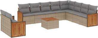 vidaXL Set De Sof&aacute;s De Jard&iacute;n 11pzas Con Cojines Rat&aacute;n Sint&eacute;tico Beige Vidaxl