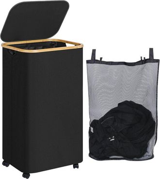 OEM Cesto Para Ropa Sucia Con Ruedas De 100 L, Extragrande, Con Bolsa Interior Extra&iacute;ble Y Lavable, Alto, Con Tapa Para Toallas (negro)