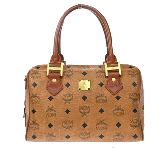 MCM Visetos Logogramme Canvas And Leather Brown Leather Handbag (Pre-Owned)