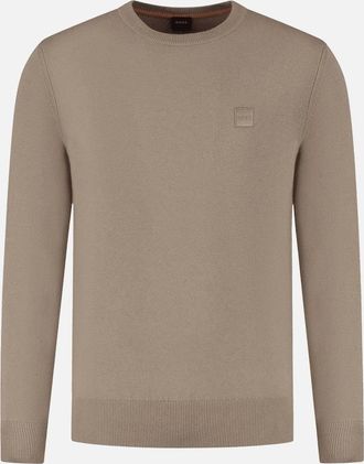 HUGO BOSS Mens Kanovano Cashmere-Cotton Crew Neck Tan Brown Jumper - Size: 42