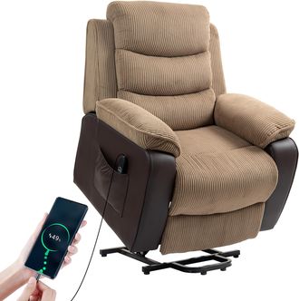 OEM Sill&oacute;n Relax Reclinable El&eacute;ctrico Levanta Personas Con Mando A Distancia Puerto Usb Y Bolsillos Laterales Marr&oacute;n