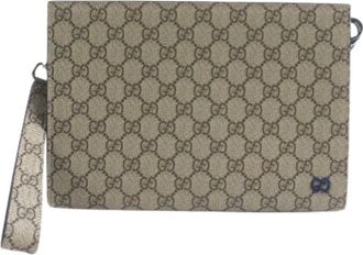 Gucci Pre-owned Clutches, male, Beige, Size: ONE SIZE Pre-owned GG Supreme Canvas Clutch Bag