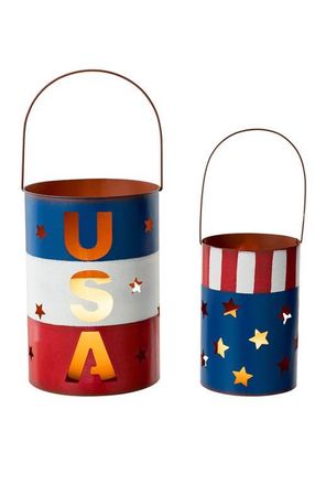 Glitzhome Set of 2 Metal Patriotic Americana Bucket in Blue at Nordstrom, Size Medium