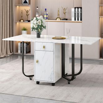 Matteo Space-Saving Folding Dining Table with Cupboard & 2 Drawers in White