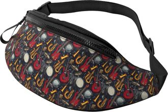 Generic Retro Rock Instruments Print Bum Bags Chest Bag Adjustable Waistpacks For Running Camping Women 14X35Cm