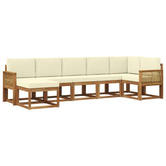 vidaXL Conjunto De Sof&aacute;s De Exterior 7 Pcs Natural Y Crema Poli&eacute;ster Vidaxl