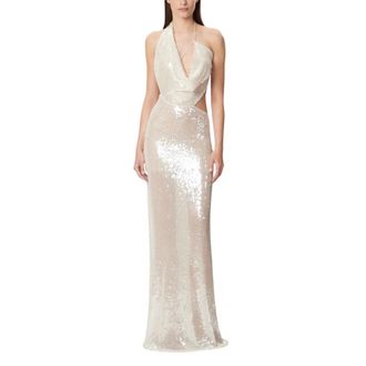 Amazu&igrave;n Iselin Asymmetrische Gedrapeerde Maxi Jurk - Dames - Avondkleed - Beige - ONE Size - Polyester - Kleedjes