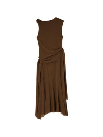 Ganni Brown Solid Round Neck Midi Dress