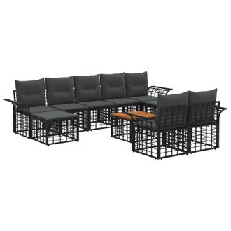 vidaXL Conjunto De Sof&aacute;s De Exterior 10 Pcs Negro Y Gris Oscuro Vidaxl