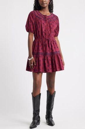 Treasure & Bond Short Sleeve Cotton Blend Tiered Minidress in Burgundy Rhode at Nordstrom Rack, Size Xx-Small