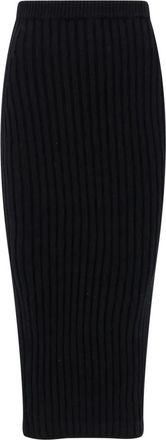 Max Mara Elastische taille Geribbelde hoge taille rok - Dames - Midirokken - Zwart - S - Wol - Rokken