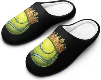 Generic Tennis Ball with Crowned Funny Mens Cotton Slippers Soft Non-Slip Rubber Sole House Slipper Indoor Outdoor
