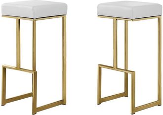 Best Master Furniture Dorrington Modern Faux Leather Backless Bar Stool in White/Gold (Set of 2)