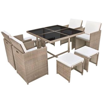 vidaXL Vidaxl - Set da Pranzo da Giardino 9 pz con Cuscini in Polyrattan Beige