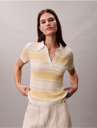 Calvin Klein Jeans Calvin Klein Womens Boucle Stripe Rib Sweater Polo - Yellow - XS