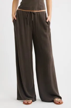 PacSun Milla Tie Waist Wide Leg Pants in Brown at Nordstrom, Size Medium