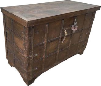 Wanderlust Deco Ba&uacute;l De Madera Artesanal Marr&oacute;n 130x47x85h