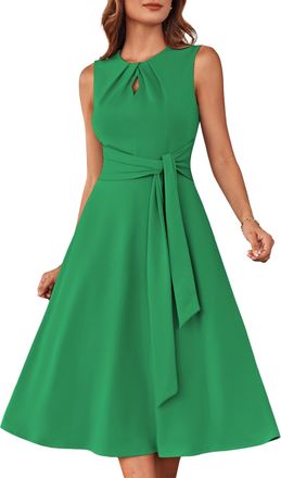 Grace Karin Womens Elegant Hollow Out Round Neck Swing Retro Party Cocktail Dress Grass Green XXL