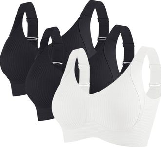 Generic Pack of 3 Sports Bras Women Adjustable Wireless Push Up Bra for Women UK Full Cup Soft Support Ladies Underwear Yoga Gym Everyday Bras Wide Straps Lif