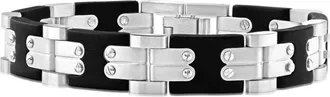 Pompeii3 Mens Polished Steel Brushed Black Two Tone Flexible 12mm Link 8 Bracelet