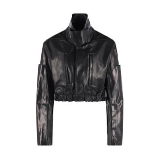 Rick Owens Stiff Leren Jas - Dames - Jassen - Zwart - Maat: S Leer