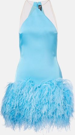 DAVID KOMA Feather-trimmed satin minidress