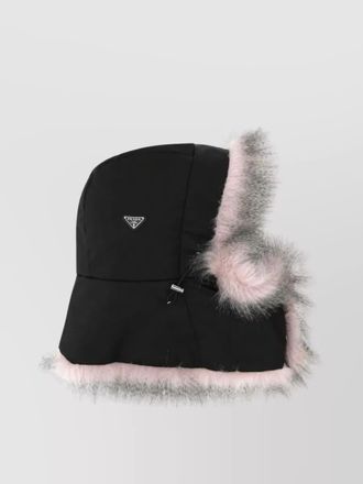 Prada nylon hat: hooded with fur trim