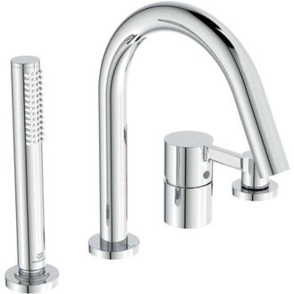 Ideal Mezclador De Ba&ntilde;era De 4 Orificios De Sobremesa Joy Con Ca&ntilde;o De Oro Cepillado Con Ducha De Mano De Bast&oacute;n Y Desviador Standard