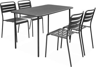Sweeek 4-seater rectangular steel garden table set with 4 chairs, Amelia, Anthracite, 120x70x72.5 cm
