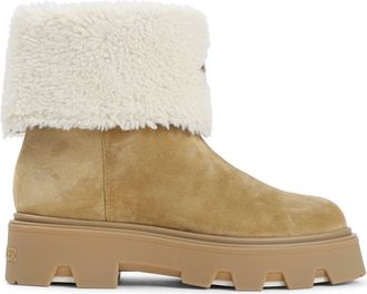 Moncler Camel Beige Real Leather Aurea Mid Ankle Boots-Donna